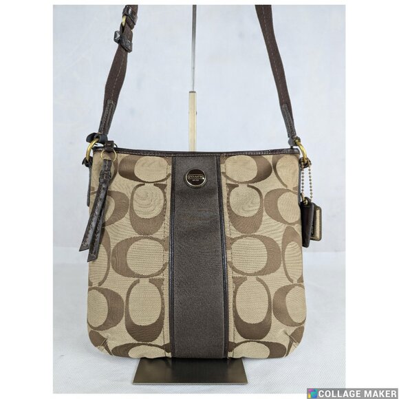 COACH F21905 SIGNATURE STRIPE DUFFLE SIGNATURE FABRIC Dark Brown - Picture 3 of 15